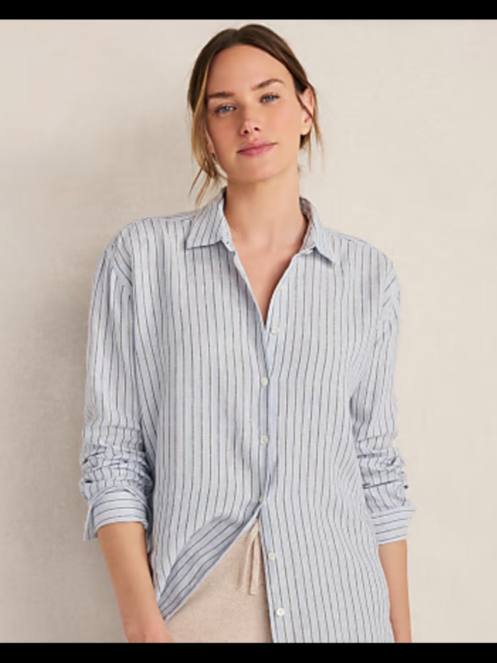 LOFT Light Blue & White Vertical Stripe Button-Down Shirt